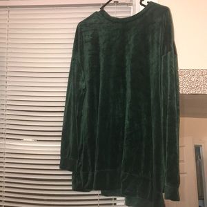 Plus Emerald Dark Green Velvet Long Sleeve Top